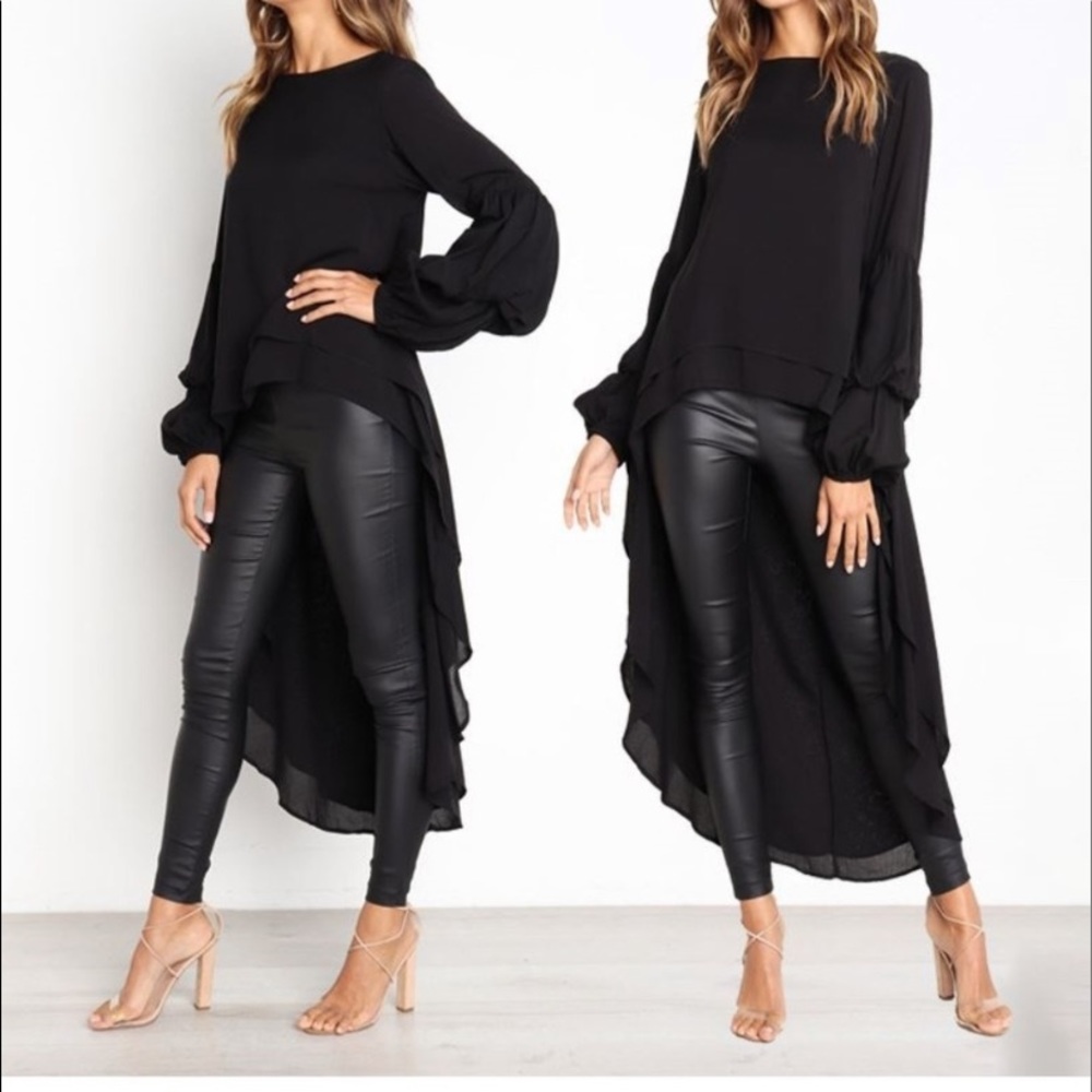 Black Dip Hem Blouse